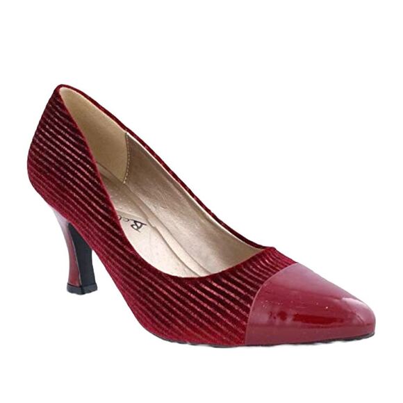 Bellini 2 1/2 inch red/burgundy two-tone pump. Pointed toe metallic & cap toe. - Picture 1 of 7